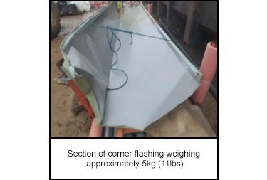 Section of corner flashing weighing approximately 5kg (11lbs)
