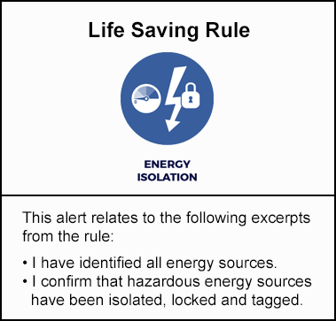 Life saving rule - Energy isolation