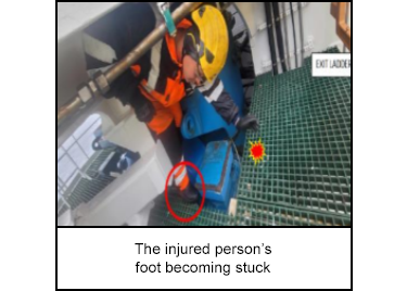 The injured person’s foot becoming stuck