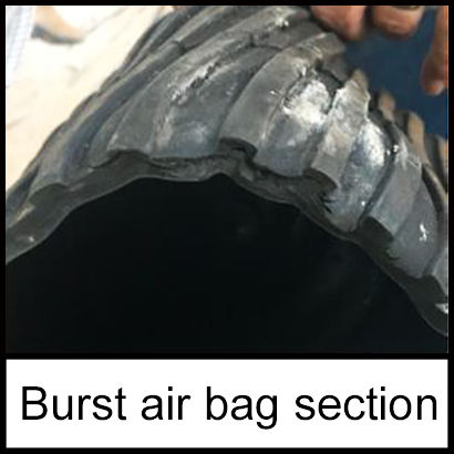 A close up of the burst air bag 