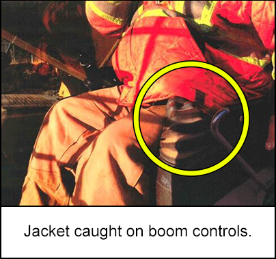 Jacket caught on boom controls. 