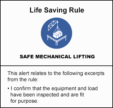 Life saving rule - Safe mechanical lifting