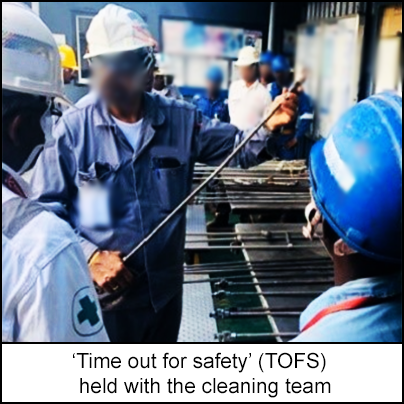 'Time out for safety' (TOFS) held with the cleaning team