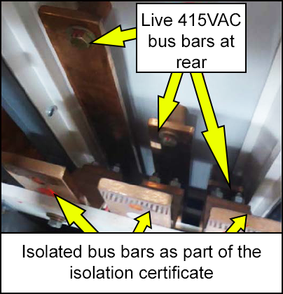 Isolated bus bars as part of the isolation certificate