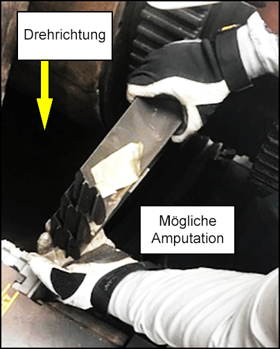 Endposition der Rotorschaufel nach dem Anhalten, mit Schaufeln der ersten, zweiten und dritten Stufe