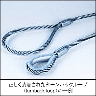 正しく装着されたターンバックループ（turnback loop）の一例