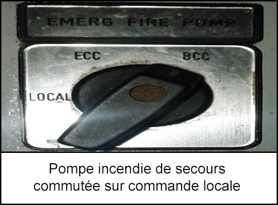 Pompe incendie de secours commutée sur commande locale 