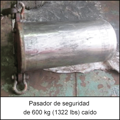 Pasador de seguridad de 600 kg (1322 lbs) caído