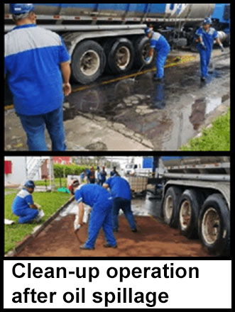 Workers cleaning up after the oil spillage