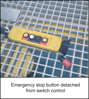 Emergency stop button detached from switch control
