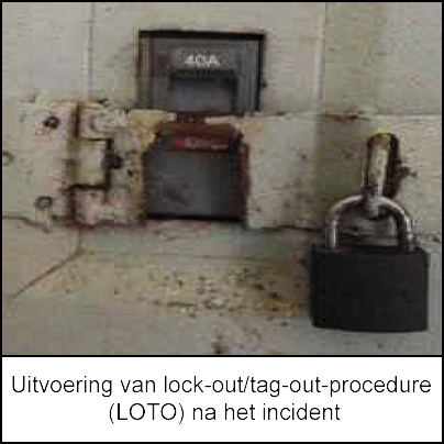 Afbeelding van lock-out/tag-out-procedure met behulp van een hangslot  