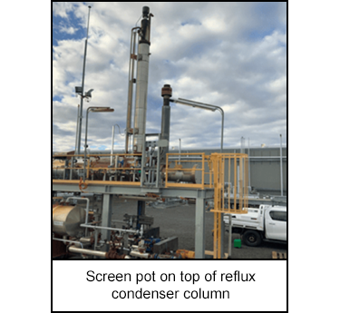 Screen pot on top of reflux condenser column