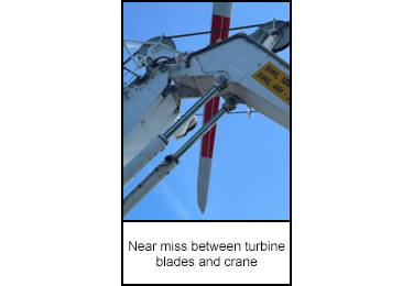 Near miss between turbine blades and crane
