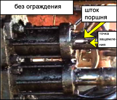 Противовыбросовый превентор без ограждения. Стрелка справа указывает положение гидроцилиндра, на котором случилось происшествие