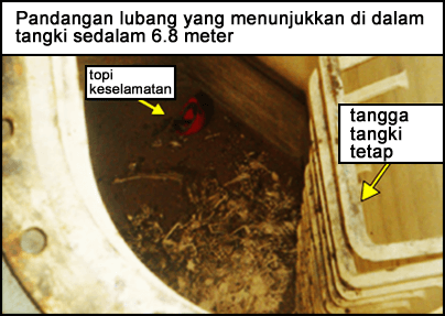 Pemandangan lubang menunjukkan ruang tertutup tangki sedalam 6.8 meter