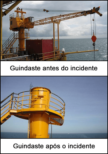 Guindaste antes e depois do incidente