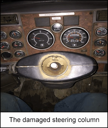 The damaged steering column 