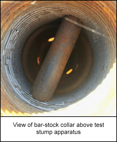 View of bar-stock collar above test stump apparatus