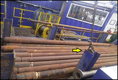 Drill pipe stack where the injured person was aligning the pipe with a pinch bar
