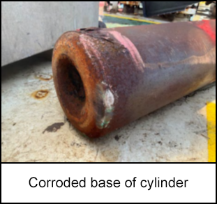 Corroded base of cylinder