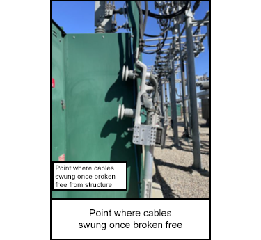 Point where cables swung once broken free