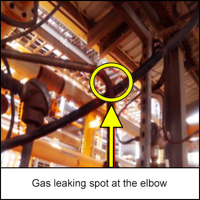 Gas leaking spot at the elbow