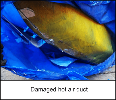Damaged hot air duct