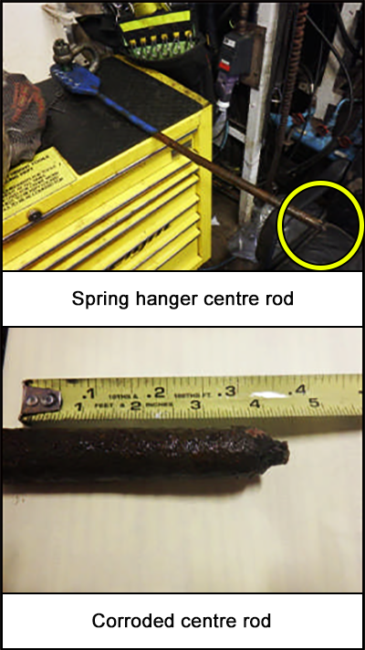 Spring hanger centre rod and corroded centre rod