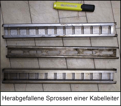 Herabgefallene Sprossen einer Kabelleiter