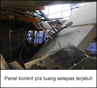 Panel konkrit pra tuang selepas terjatuh