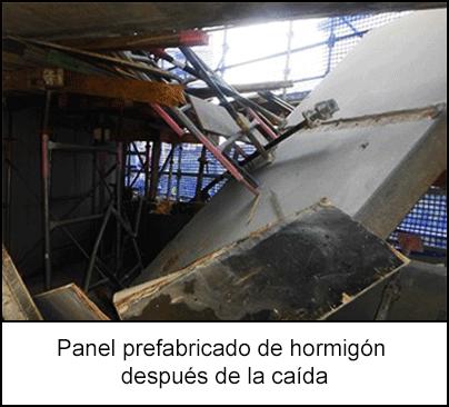 Panel prefabricado de hormigón después de la caída