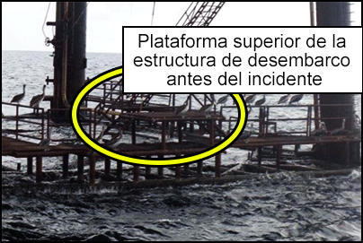 Plataforma superior de la estructura de desembarco antes del incidente