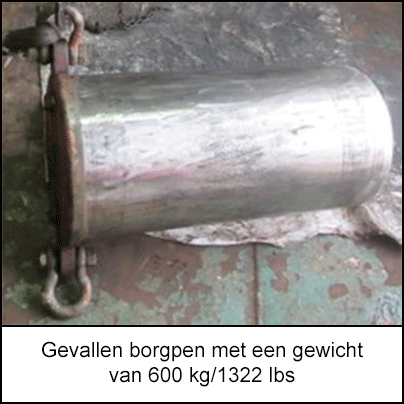 Gevallen borgpen met een gewicht van 600 kg/1322 lbs