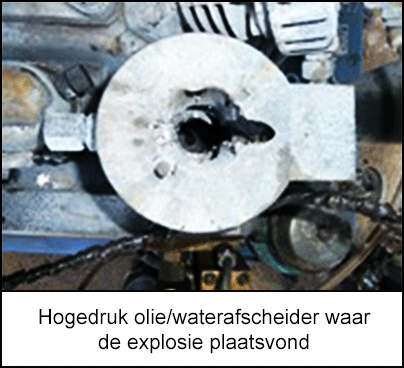 Hogedruk olie/waterafscheider waar de explosie plaatsvond