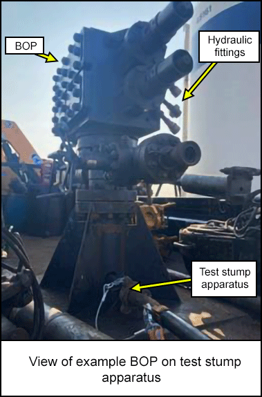 View of example BOP on test stump apparatus 