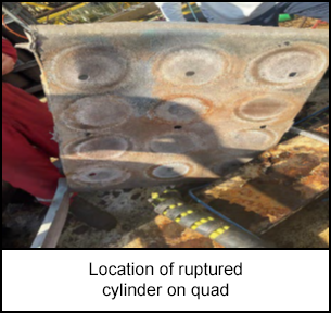 Location of ruptured cylinder on quad