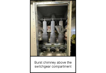 Burst chimney above the switchgear compartment