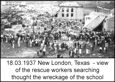 Rescue workers searching through the wreckage of the school surrounded by debris