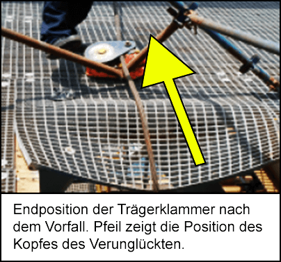 57-slide-1-DE.png Die von der Einfachschiene gelöste Trägerklammer auf dem Boden