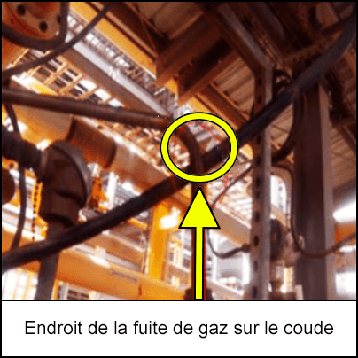 Endroit de la fuite de gaz sur le coude