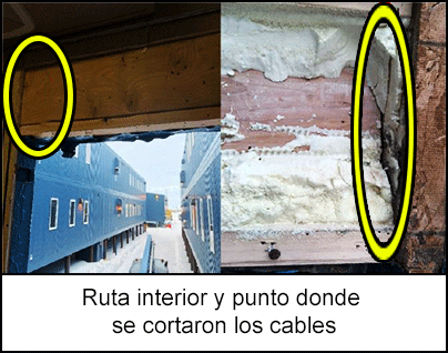 Ruta interior y punto donde se cortaron los cables