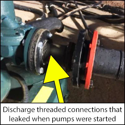 The discharged threaded connections that leaked, attached to the pump. 