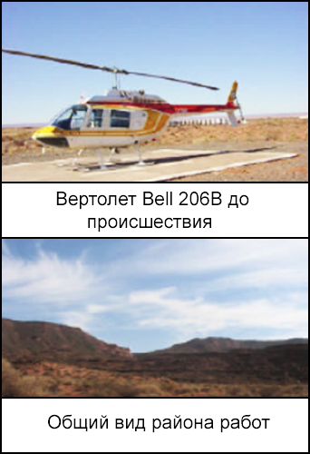 Вертолет Bell 206B без повреждений до происшествия. Вид на труднодоступный район работ с горами и каньонами