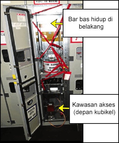 Panel belakang dikeluarkan dari bilik untuk memaparkan bar bas hidup di dalamnya.