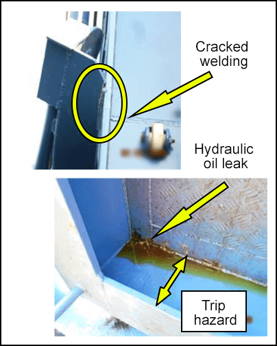 Cracked welding and Hydraulic oil leak