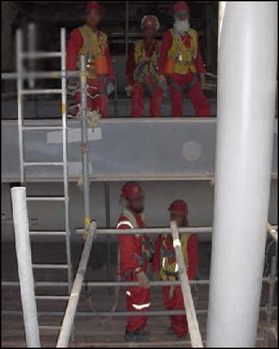 Part of the scaffolding team on different levels